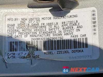 Zdjęcie 13 z 13 samochodu: 2008 TOYOTA COROLLA CE VIN:1NXBR32E98Z966792 - miniatura