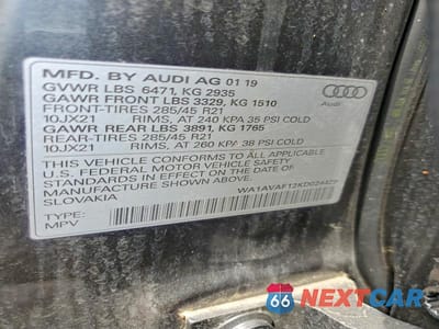 Zdjęcie 13 z 13 samochodu: 2019 AUDI Q8 PREMIUM VIN:WA1AVAF12KD024429 - miniatura