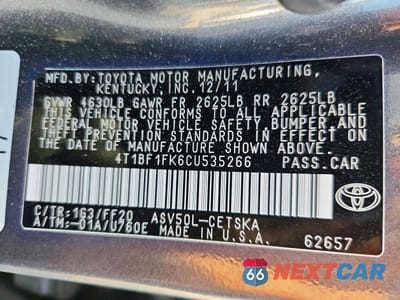 Zdjęcie 13 z 13 samochodu: 2012 TOYOTA CAMRY SE VIN:4T1BF1FK6CU535266 - miniatura