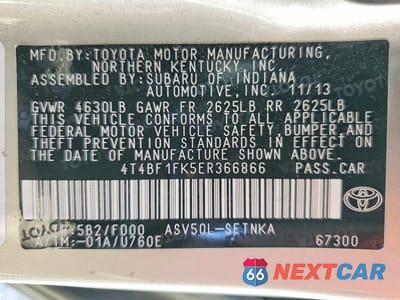 Zdjęcie 12 z 12 samochodu: 2014 TOYOTA CAMRY LE VIN:4T4BF1FK5ER366866 - miniatura