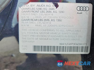 Zdjęcie 13 z 13 samochodu: 2015 AUDI Q5 PREMIUM PLUS VIN:WA1LFAFP3FA096371 - miniatura