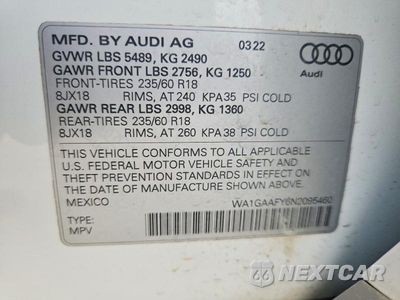 Zdjęcie 13 z 13 samochodu: 2022 AUDI Q5 PREMIUM 45 VIN:WA1GAAFY6N2095460 - miniatura