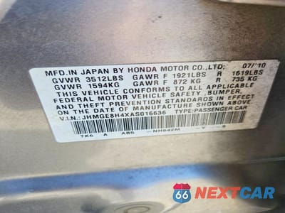 Zdjęcie 13 z 13 samochodu: 2010 HONDA FIT SPORT VIN:JHMGE8H4XAS016636 - miniatura