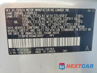 Zdjęcie 12 z 12 samochodu: 2013 TOYOTA RAV4 LE VIN:2T3BFREV6DW038897 - miniatura