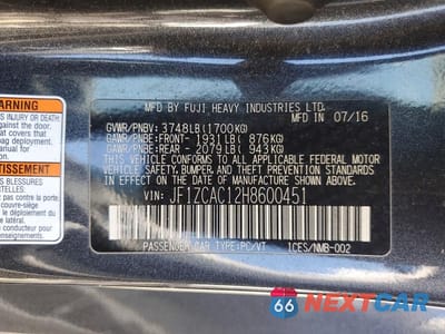 Zdjęcie 12 z 12 samochodu: 2017 SUBARU BRZ 2.0 LIMITED VIN:JF1ZCAC12H8600451 - miniatura