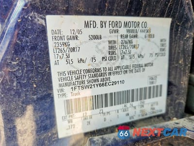 Zdjęcie 12 z 12 samochodu: 2006 FORD F250 SUPER DUTY VIN:1FTSW21Y66EC29110 - miniatura