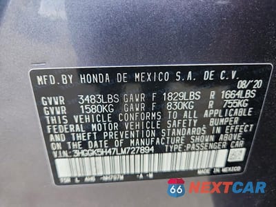 Zdjęcie 12 z 12 samochodu: 2020 HONDA FIT LX VIN:3HGGK5H47LM727894 - miniatura