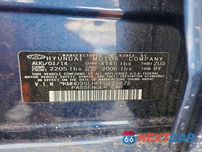 Zdjęcie 13 z 13 samochodu: 2014 HYUNDAI ELANTRA GT BASE VIN:KMHD35LH6EU225672 - miniatura