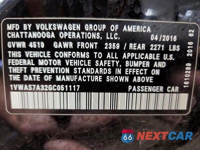 Zdjęcie 12 z 12 samochodu: 2016 VOLKSWAGEN PASSAT S VIN:1VWAS7A32GC051117 - miniatura