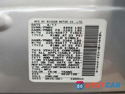 Zdjęcie 13 z 13 samochodu: 2017 NISSAN ROGUE SV VIN:JN8AT2MT9HW153419 - miniatura