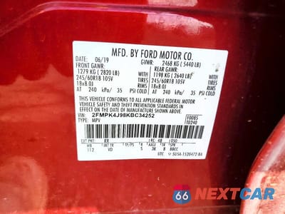 Zdjęcie 13 z 13 samochodu: 2019 FORD EDGE SEL VIN:2FMPK4J98KBC34252 - miniatura