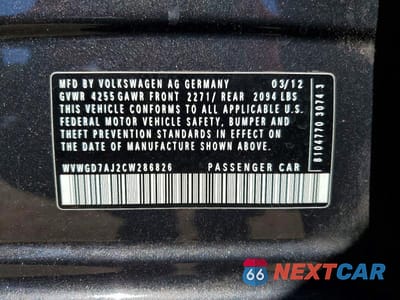 Zdjęcie 12 z 12 samochodu: 2012 VOLKSWAGEN GTI VIN:WVWGD7AJ2CW286826 - miniatura