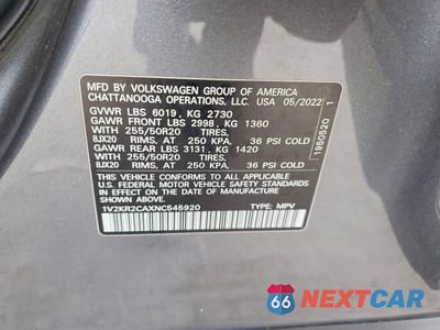 Zdjęcie 12 z 12 samochodu: 2022 VOLKSWAGEN ATLAS SE VIN:1V2KR2CAXNC545920 - miniatura