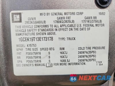 Zdjęcie 13 z 13 samochodu: 2003 CHEVROLET SILVERADO K1500 VIN:1GCEK19T13E173178 - miniatura