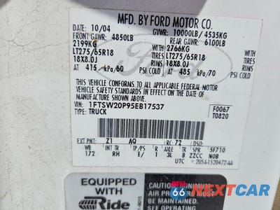 Zdjęcie 12 z 12 samochodu: 2005 FORD F250 SUPER DUTY VIN:1FTSW20P95EB17537 - miniatura