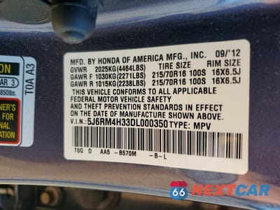 Zdjęcie 13 z 13 samochodu: 2013 HONDA CR-V LX VIN:5J6RM4H33DL000350 - miniatura