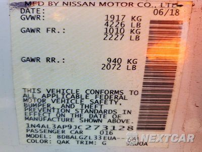 Zdjęcie 12 z 12 samochodu: 2018 NISSAN ALTIMA 2.5 S VIN:1N4AL3AP9JC273128 - miniatura