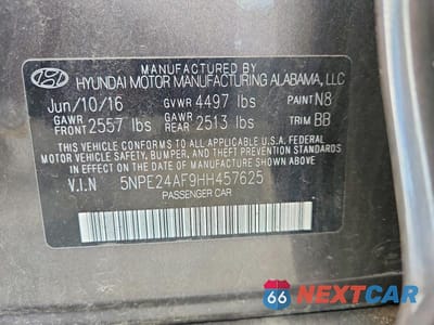 Zdjęcie 12 z 12 samochodu: 2017 HYUNDAI SONATA SE VIN:5NPE24AF9HH457625 - miniatura