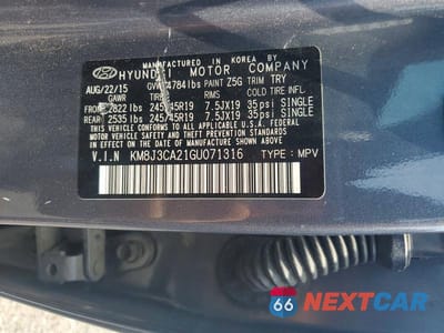 Zdjęcie 13 z 13 samochodu: 2016 HYUNDAI TUCSON SPORT VIN:KM8J3CA21GU071316 - miniatura