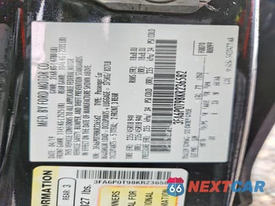 Zdjęcie 13 z 13 samochodu: 2019 FORD FUSION SE VIN:3FA6P0T98KR236582 - miniatura