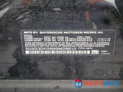 Zdjęcie 14 z 14 samochodu: 2022 BMW X3 XDRIVE30I VIN:5UX53DP09N9M28810 - miniatura