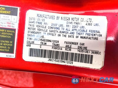 Zdjęcie 13 z 13 samochodu: 2005 INFINITI G35 BASE VIN:JNKCV54E05M412029 - miniatura