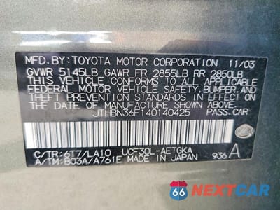 Zdjęcie 12 z 12 samochodu: 2004 LEXUS LS 430 VIN:JTHBN36F140140425 - miniatura