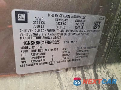 Zdjęcie 14 z 14 samochodu: 2015 CHEVROLET TAHOE K1500 LT VIN:1GNSKBKC1FR640526 - miniatura