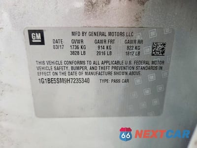 Zdjęcie 12 z 12 samochodu: 2017 CHEVROLET CRUZE LT VIN:1G1BE5SM9H7235340 - miniatura