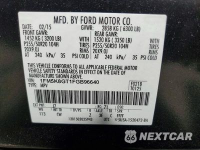 Zdjęcie 13 z 13 samochodu: 2015 FORD EXPLORER SPORT VIN:1FM5K8GT1FGB96640 - miniatura