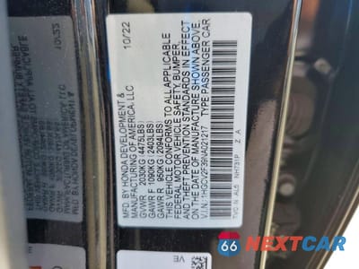Zdjęcie 12 z 12 samochodu: 2022 HONDA ACCORD SPORT VIN:1HGCV2F39NA021217 - miniatura