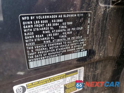 Zdjęcie 13 z 13 samochodu: 2012 VOLKSWAGEN TOUAREG V6 TDI VIN:WVGEK9BP0CD006727 - miniatura