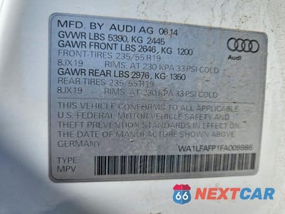 Zdjęcie 14 z 14 samochodu: 2015 AUDI Q5 PREMIUM PLUS VIN:WA1LFAFP1FA009986 - miniatura