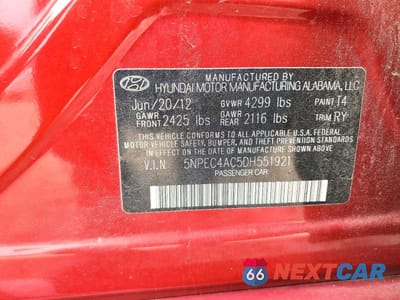 Zdjęcie 12 z 12 samochodu: 2013 HYUNDAI SONATA SE VIN:5NPEC4AC5DH551921 - miniatura