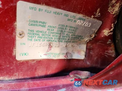 Zdjęcie 12 z 12 samochodu: 2003 SUBARU FORESTER 2.5XS VIN:JF1SG65623H765808 - miniatura