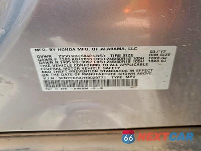 Zdjęcie 13 z 13 samochodu: 2017 HONDA PILOT EX VIN:5FNYF6H37HB029771 - miniatura