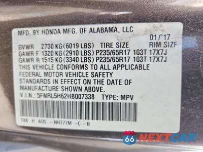 Zdjęcie 13 z 13 samochodu: 2017 HONDA ODYSSEY EXL VIN:5FNRL5H62HB007338 - miniatura