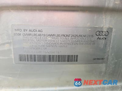 Zdjęcie 12 z 12 samochodu: 2005 AUDI A4 1.8T QUATTRO VIN:WAULC68E75A056751 - miniatura