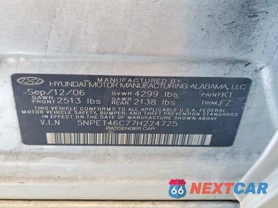 Zdjęcie 12 z 12 samochodu: 2007 HYUNDAI SONATA GLS VIN:5NPET46C77H224725 - miniatura