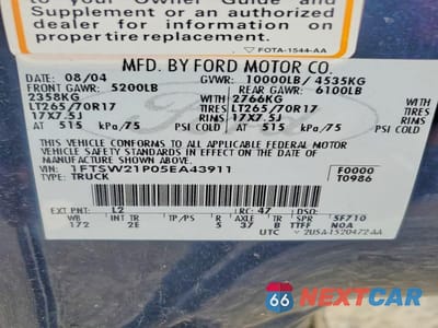 Zdjęcie 12 z 12 samochodu: 2005 FORD F250 SUPER DUTY VIN:1FTSW21P05EA43911 - miniatura