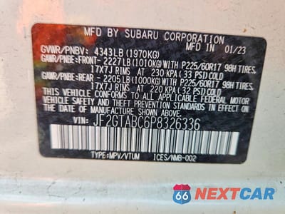 Zdjęcie 12 z 12 samochodu: 2023 SUBARU CROSSTREK VIN:JF2GTABC6P8326336 - miniatura