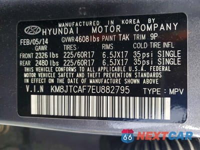 Zdjęcie 13 z 13 samochodu: 2014 HYUNDAI TUCSON GLS VIN:KM8JTCAF7EU882795 - miniatura