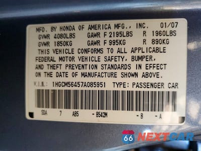 Zdjęcie 12 z 12 samochodu: 2007 HONDA ACCORD LX VIN:1HGCM56457A085951 - miniatura
