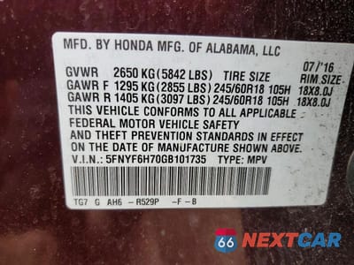 Zdjęcie 13 z 13 samochodu: 2016 HONDA PILOT EXLN VIN:5FNYF6H70GB101735 - miniatura