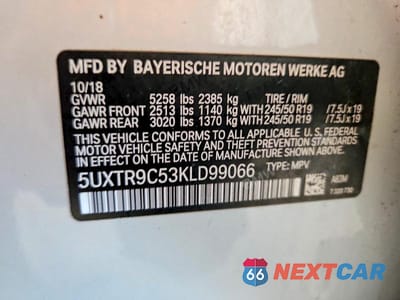 Zdjęcie 13 z 13 samochodu: 2019 BMW X3 XDRIVE30I VIN:5UXTR9C53KLD99066 - miniatura