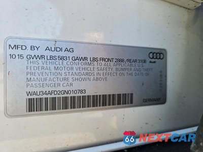 Zdjęcie 12 z 12 samochodu: 2016 AUDI A8 L QUATTRO VIN:WAU34AFD2GN010783 - miniatura