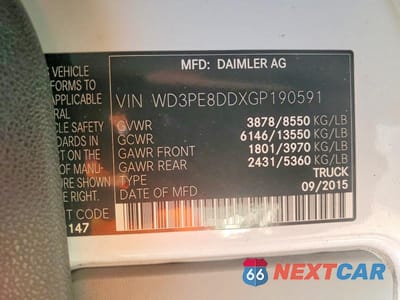 Zdjęcie 13 z 13 samochodu: 2016 MERCEDES-BENZ SPRINTER 2500 VIN:WD3PE8DDXGP190591 - miniatura