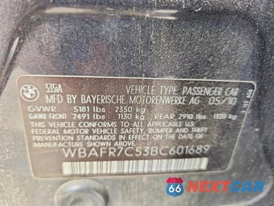 Zdjęcie 12 z 12 samochodu: 2011 BMW 535 I VIN:WBAFR7C53BC601689 - miniatura