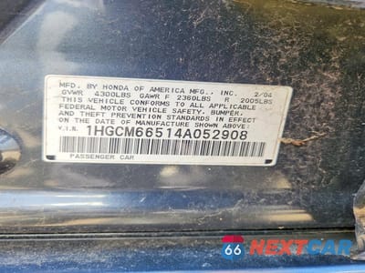 Zdjęcie 12 z 12 samochodu: 2004 HONDA ACCORD VIN:1HGCM66514A052908 - miniatura