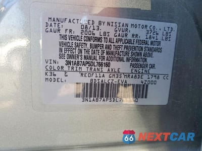 Zdjęcie 12 z 12 samochodu: 2013 NISSAN SENTRA S VIN:3N1AB7AP5DL766160 - miniatura